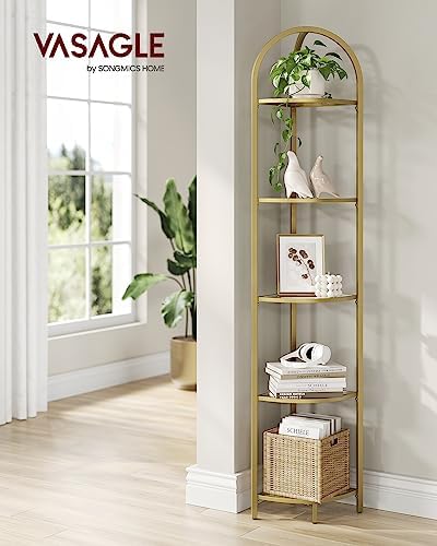 VASAGLE 5-Tier Corner Shelf Stand with Tempered Glass