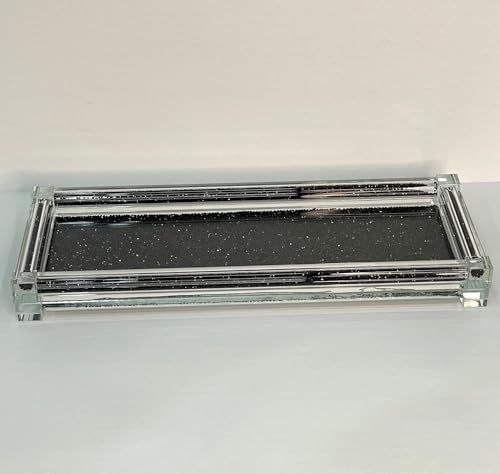 Stylish Home Organization Large Glass Tray with Crushed Diamond Design