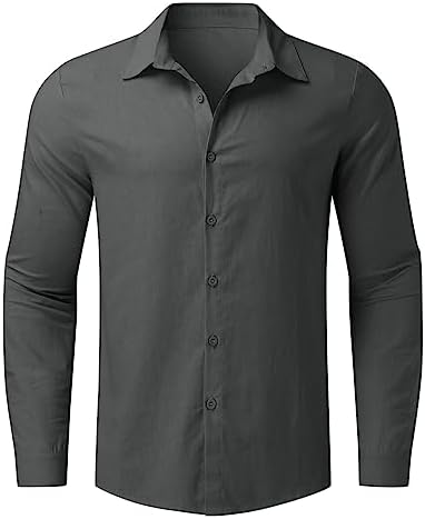 Muyise Mens Breathable Cotton Linen Button Down Shirts
