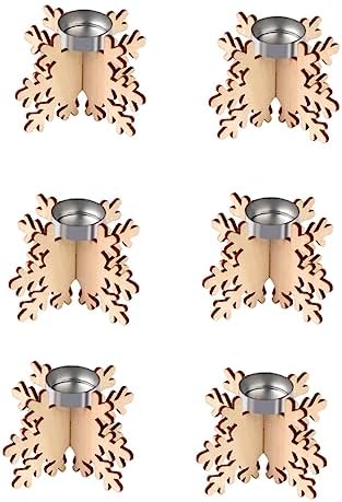 CHILDWEET Christmas Snowflake Candlestick 6 Pack Wooden Holder 1