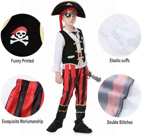 YuDanae Pirate Costume for Kids 3-12 Years