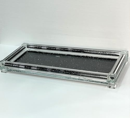 Stylish Home Organization Large Glass Tray with Crushed Diamond Design