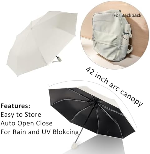 BAODINI Compact UV Protection Travel Umbrella 42 Inch UPF 50 Windproof