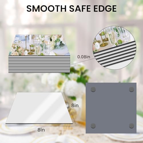 8 Square Glass Mirror Centerpieces 12Pcs with Non-Slip Feet