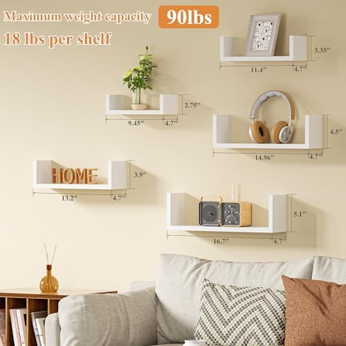 SRIWATANA 5-Piece Floating Wood Shelves Set Washed White