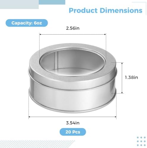 LUMINFLY 20-Piece Round Tin Cans 6-Ounce Silver Clear Lid