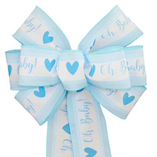 Oh Baby Boy Blue Bow Shower Wreath Decoration