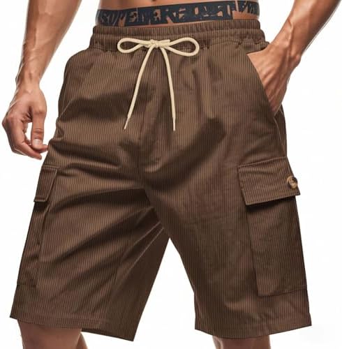 Finelylove Mens Cargo Shorts with Pockets and Elastic Waist