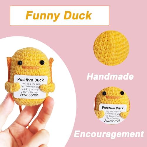Emotional Support Positive Crochet Duck with Encouraging Card