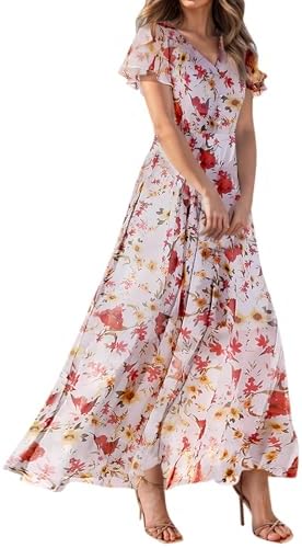 Plus Size Chiffon Dress V Neck Floral Print Swing