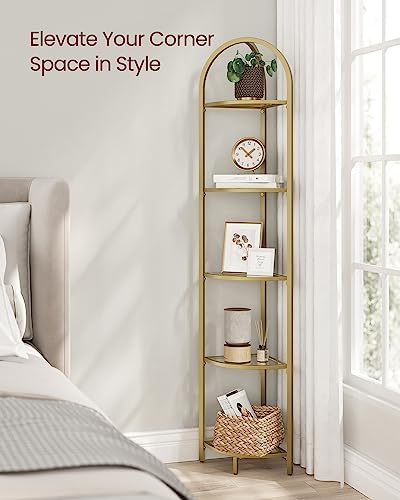 VASAGLE 5-Tier Corner Shelf Stand with Tempered Glass