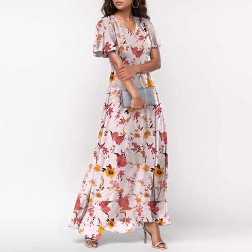 Plus Size Chiffon Dress V Neck Floral Print Swing