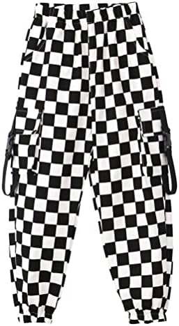 Aislor Kids Girls Plaid Print Cargo Jogger Pants