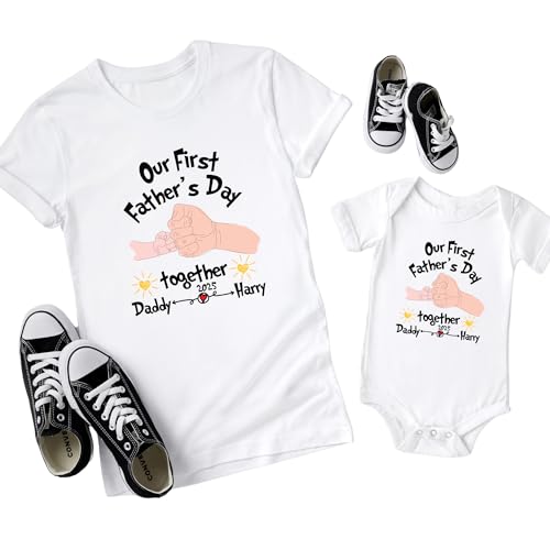 Our First Fathers Day Matching Shirts Set - Holding Hands Design