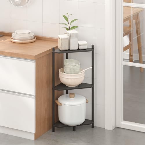 Wisuce 3 Tier Bamboo Corner Shelf - Black