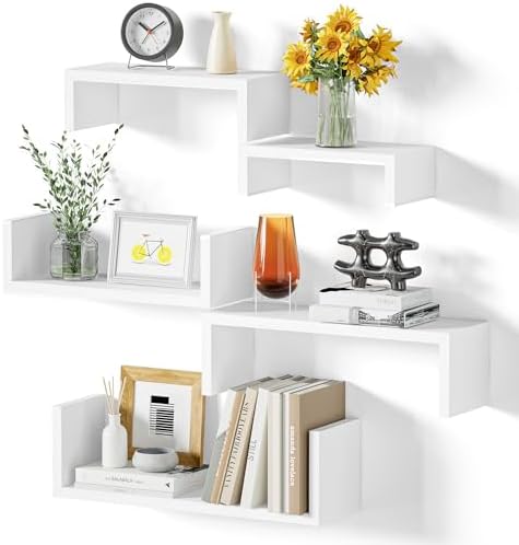 SRIWATANA 5-Piece Floating Wood Shelves Set Washed White