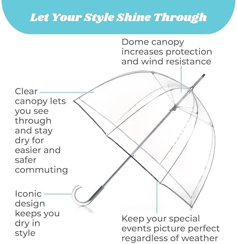Totes Adult Clear Bubble Umbrella with Dome Canopy