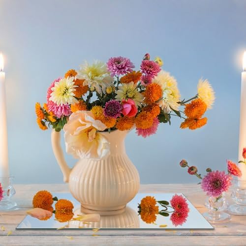 8 Square Glass Mirror Centerpieces 12Pcs with Non-Slip Feet