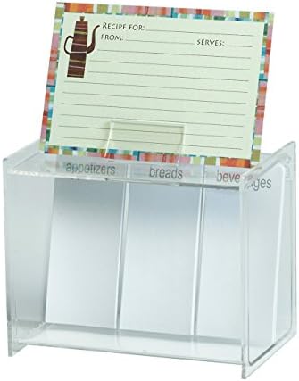 Meadowsweet Kitchens Recipe Card Organizer Box - Clear Acrylic with 12 Tab Dividers