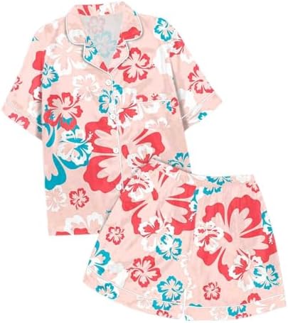 Kids Girls Flower Print Pajama Set with Shirts and Shorts