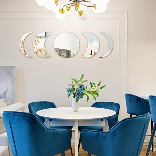 5 Pcs Moon Phase Acrylic Wall Mirror Stickers