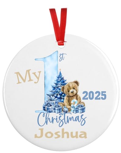 Babys First Christmas Ornament 2025 Personalized Blue