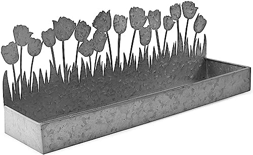 AuldHome Design Tulips Galvanized Metal Tray 16x4x6 Inches 1