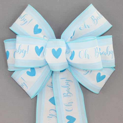 Oh Baby Boy Blue Bow Shower Wreath Decoration