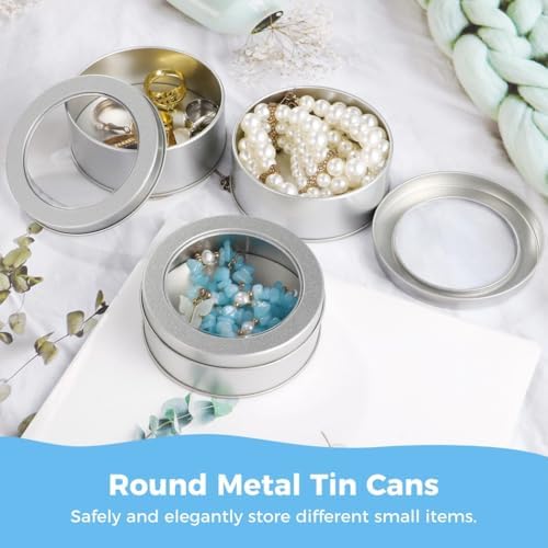 LUMINFLY 20-Piece Round Tin Cans 6-Ounce Silver Clear Lid