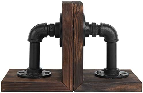 MyGift Dark Brown Bookends with Wood and Metal