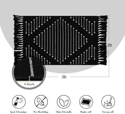 LIVEBOX Boho Black Bathroom Rug 2x3