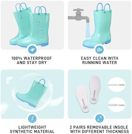EUXTERPA Waterproof Rain Boots for Kids Toddler 1