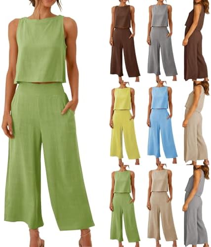 HGps8w Summer 2025 2 Piece Cotton Linen Outfits for Women