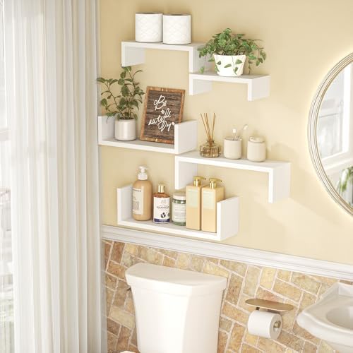 SRIWATANA 5-Piece Floating Wood Shelves Set Washed White