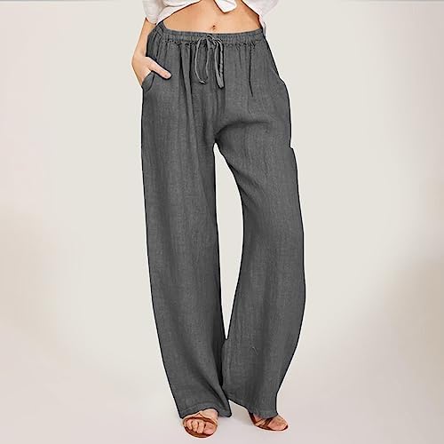 Womens High Waisted Wide Leg Linen Cropped Trouser with Pocket