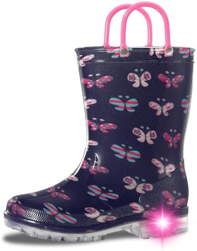 WILLPORT Light Up Rain Boots for Toddlers with Easy-On Handles