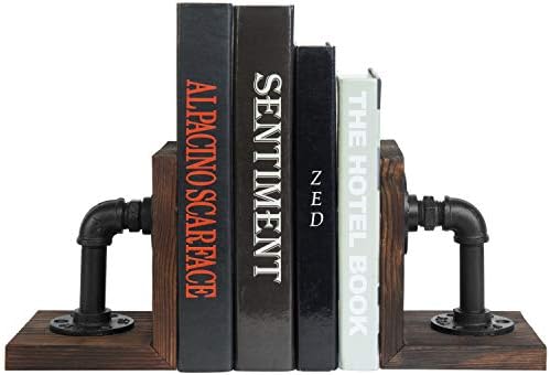 MyGift Dark Brown Bookends with Wood and Metal