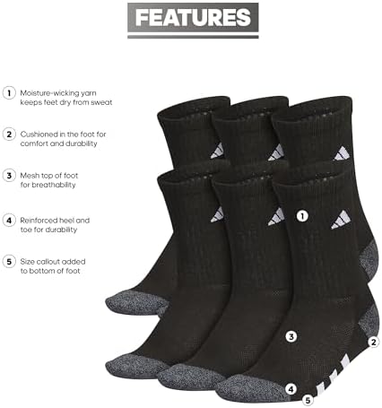 Adidas Youth Athletic Cushioned 6-Pack Crew Socks