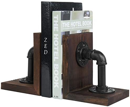 MyGift Dark Brown Bookends with Wood and Metal
