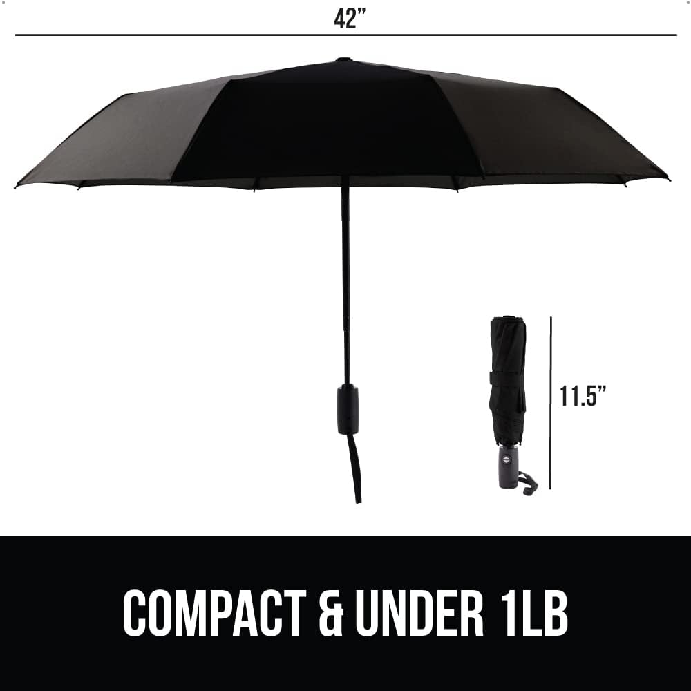GORILLA GRIP Windproof Stick Umbrella - 8 Rib 42 Wide Black