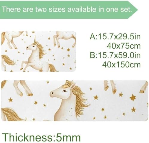 HOHODIY Set of 2 Gold Unicorns Kitchen Mats