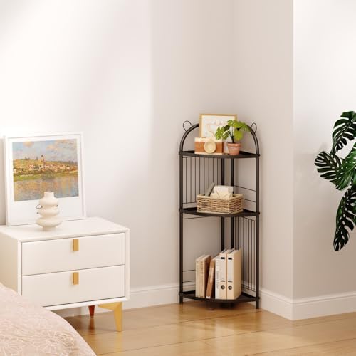 CICUFY Corner Shelf 3 Tier Metal Black