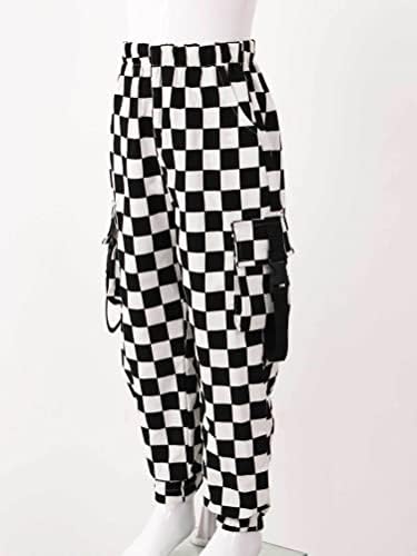 Aislor Kids Girls Plaid Print Cargo Jogger Pants