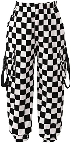 Aislor Kids Girls Plaid Print Cargo Jogger Pants