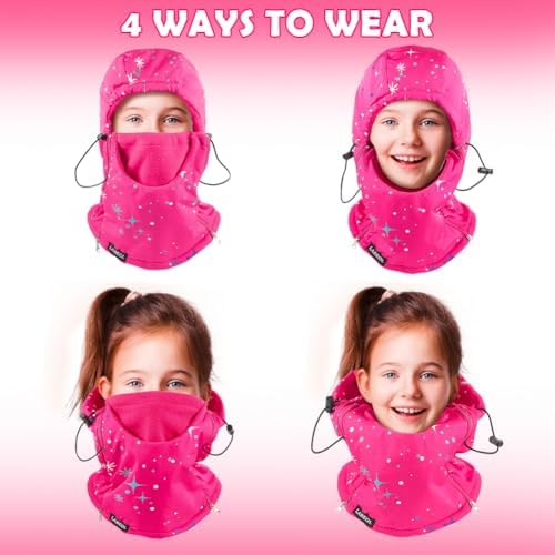 Labeol Kids Balaclava Ski Mask - Windproof Warm Fleece Face Cover with Adjustable Zippers