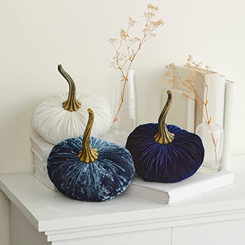 Set of 3 Velvet Pumpkins Fall Home Decor