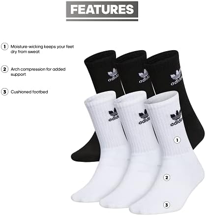 adidas Originals Kids Crew Socks 6 Pair Athletic Cushioned Breathing