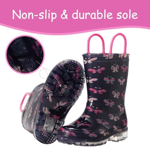 WILLPORT Light Up Rain Boots for Toddlers with Easy-On Handles