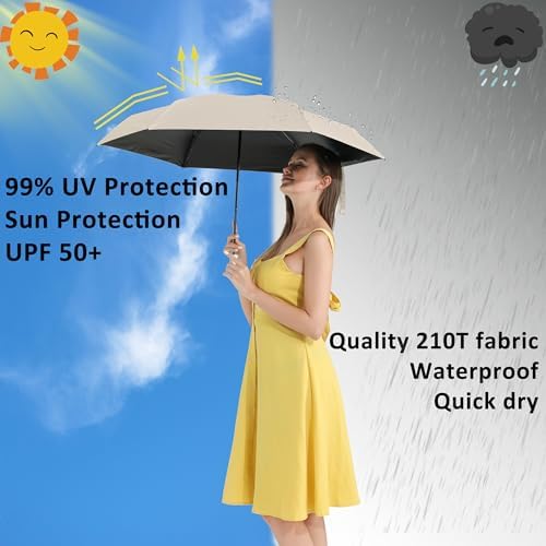 BAODINI Compact UV Protection Travel Umbrella 42 Inch UPF 50 Windproof