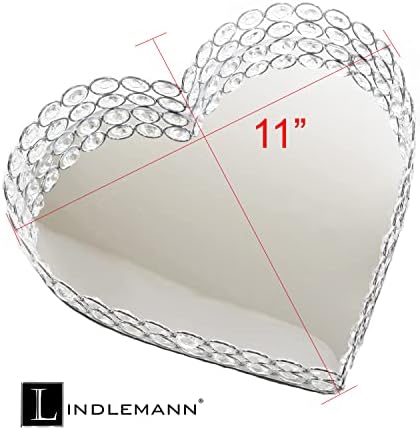 Heart Shaped Metal Crystal Vanity Tray with Mirror